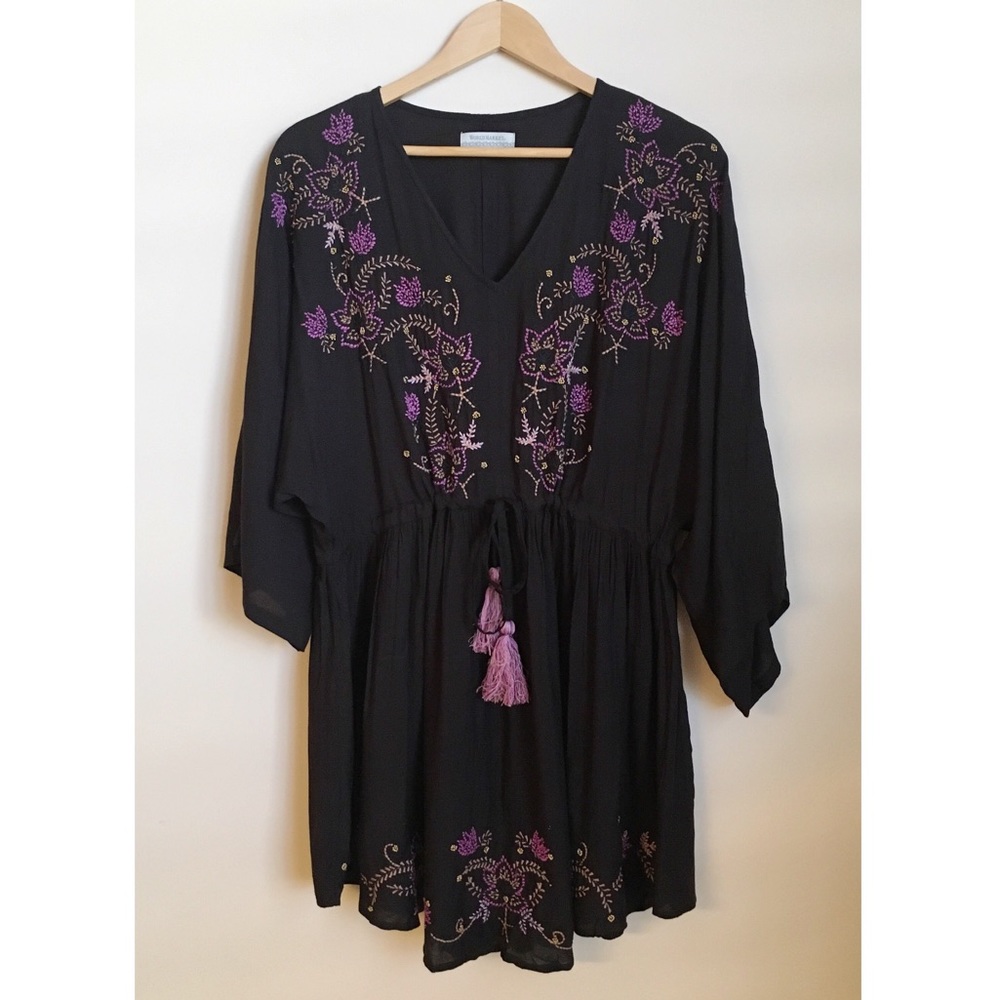 WORLD MARKET • Black Embroidered Tunic Dress